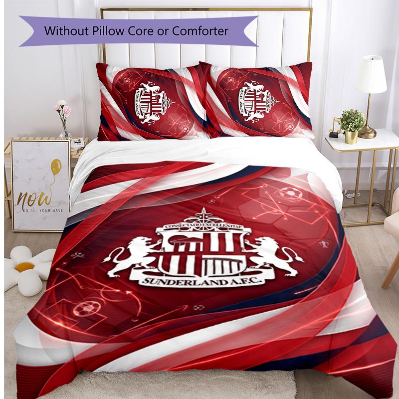 Sunderland Football Printed 3 Pieces Bedding Set, Comfortable Skin Friendly Bedroom Duvet Cover Set