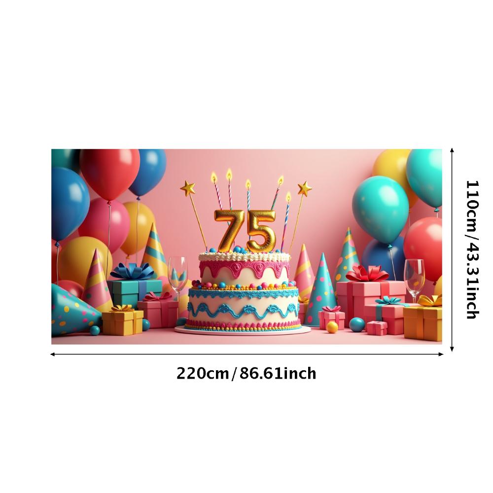Happy Birthday 75th Banner Red Balloon Birthday Party Decoration Photography Background Props Birthday Cake Backdrop Supplies