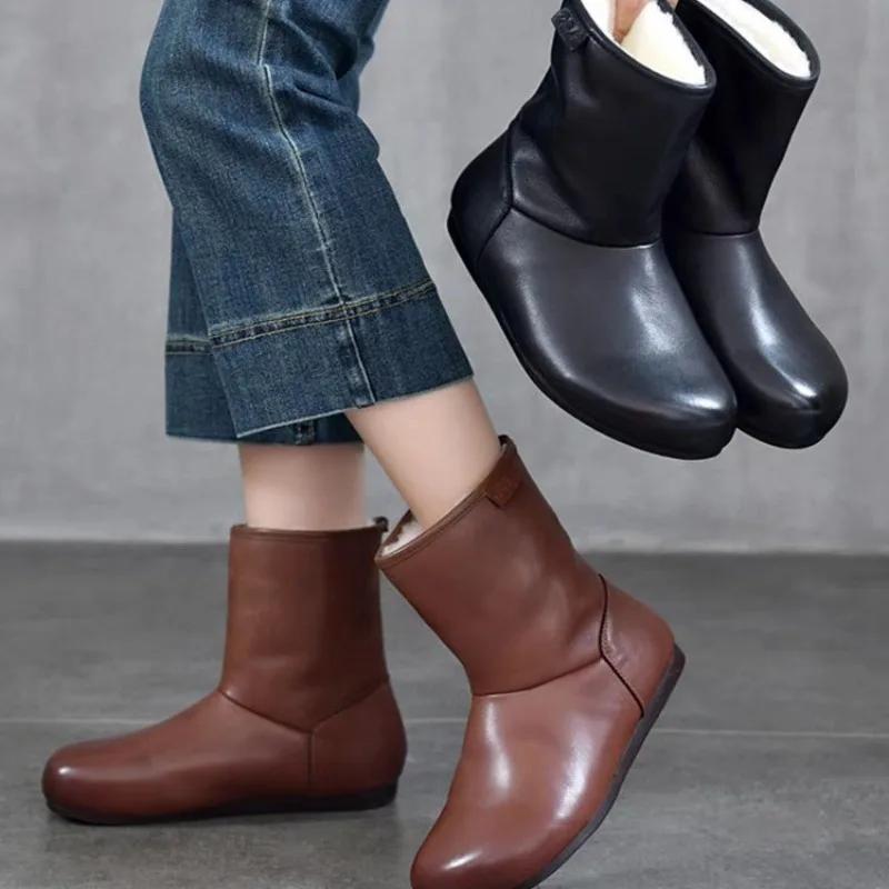 Модная повседневная модная зимняя женская обувь 2024 года, удобные и теплые женские зимние сапоги, водонепроницаемые и нескользящие женские кожаные сапоги
