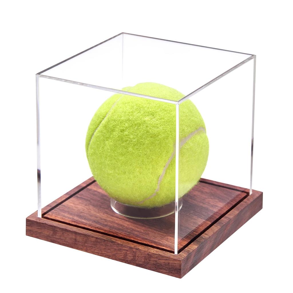 Baseball Display Case (2 Pieces) This Is a Baseball Display Case with a Sturdy Wooden Base That Is a Clear Cube Tennis Ball Holder That Requires No
