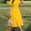 Women Casual Round Neck Summer Short Sleeve Plain Dress