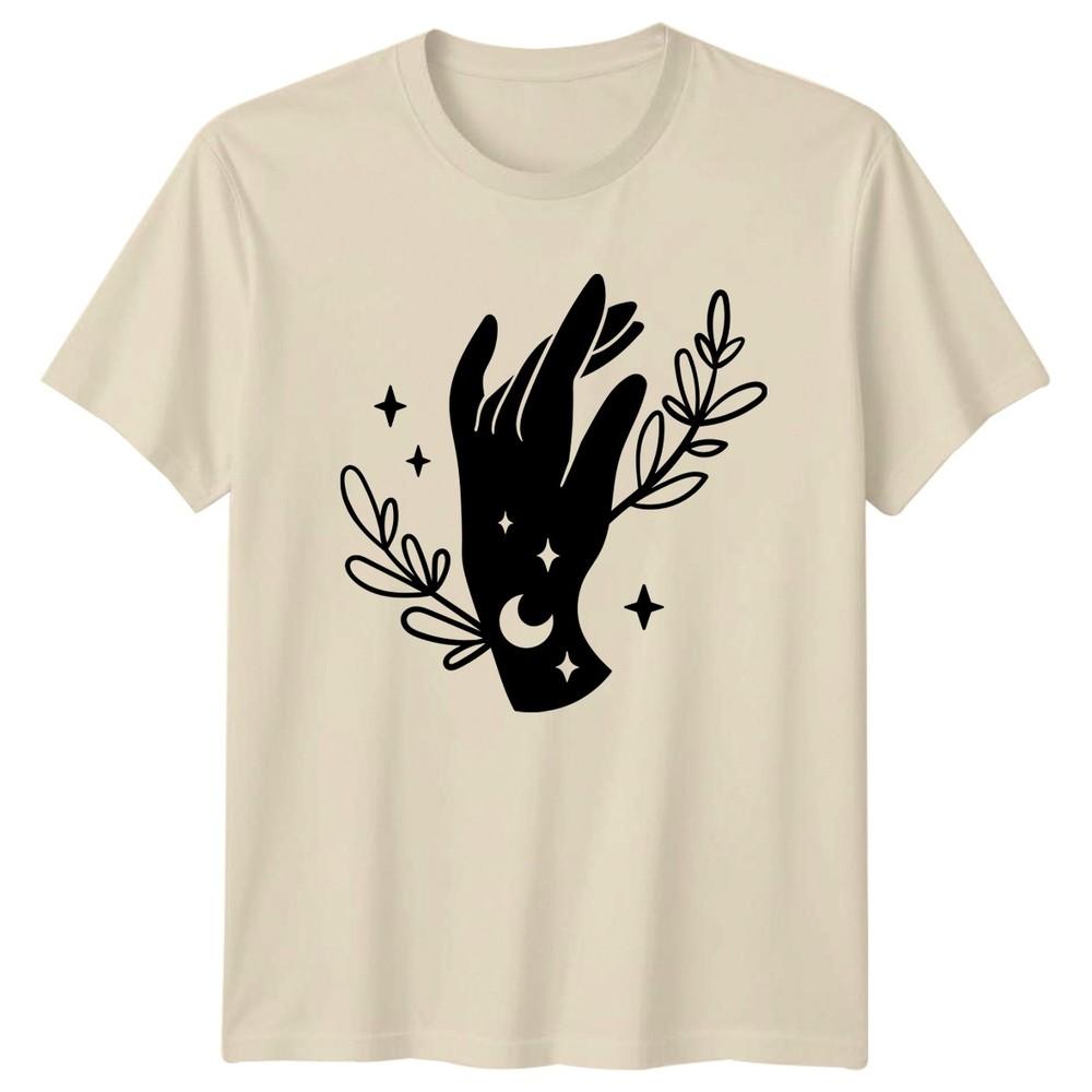 Mystical Celestial Hand Moon Stars TShirt Botanical Spirituality Birthday