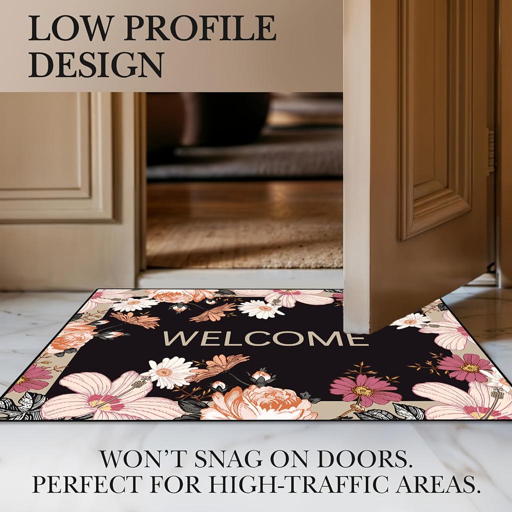 Floral Butterflies Welcome Doormats Entrance Non Slip Floor Mats Carpet Home Decor Indoor Outdoor Use Crystal Velvet
