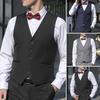 Men Suit Waistcoat V-neck Sleeveless Single Breasted Suit Vest with Pockets Solid Color Ergonomic Tailoring Waistcoat