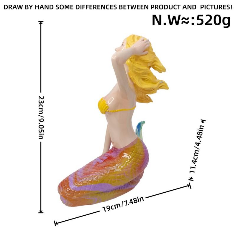 Mermaid Princess Figurine Set Entryway TV Stand Decor Resin Cartoon Ornament Gift Kids Home Living Room Holiday