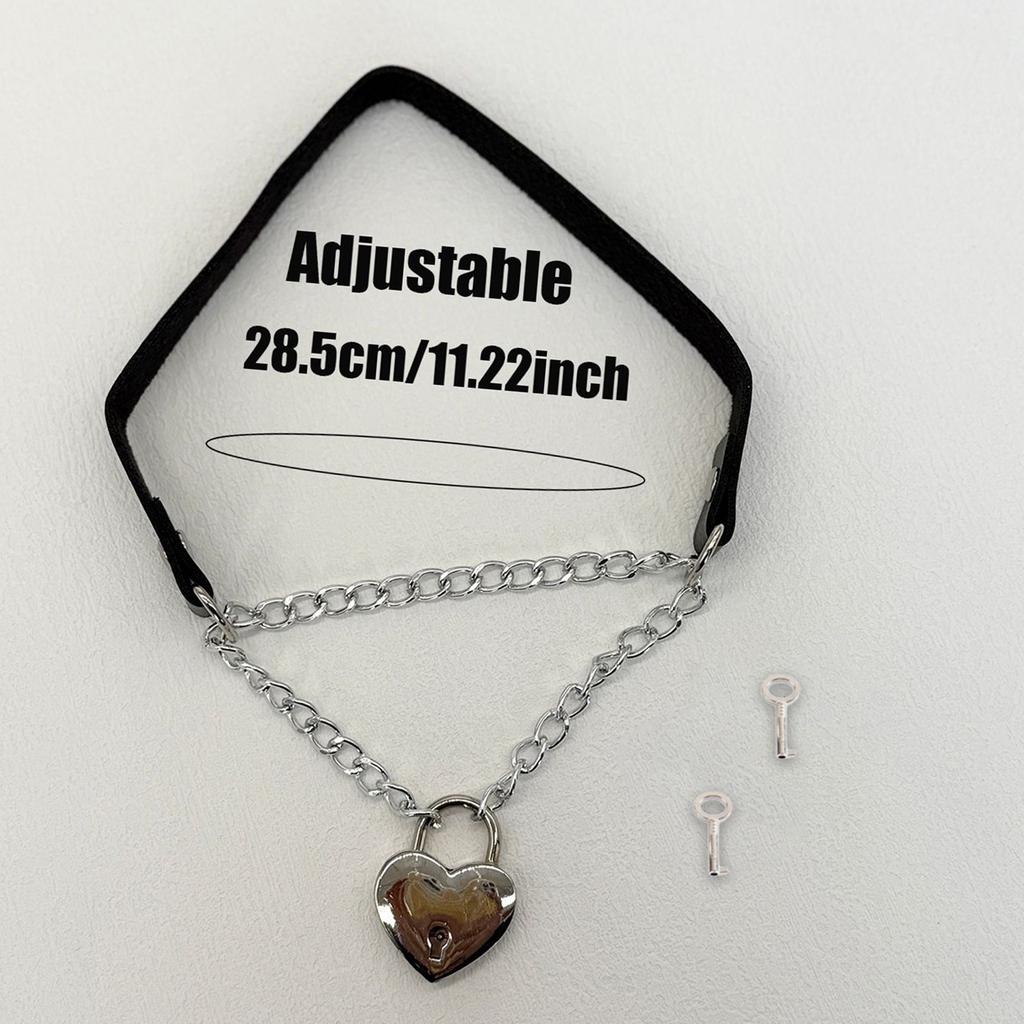 Женское черное ожерелье из ПУ кожи с подвеской-сердцем с замком, регулируемая цепочка, кожаная текстура для повседневной носки