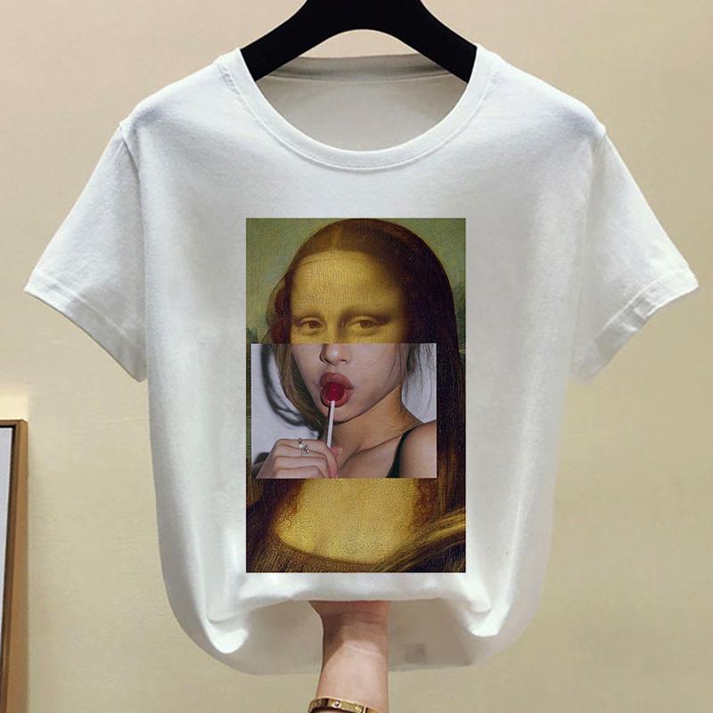 Mona Lisa Bubble Gum Chewing Gum T-Shirt Women Summer Short Sleeve Printed Tshirt Fun