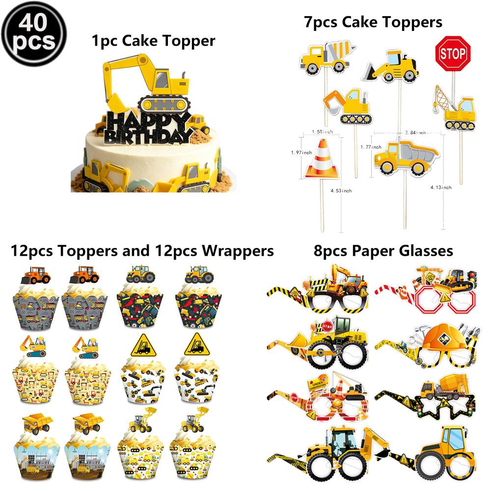 Excavator Vehicle Gold Black Digital Balloon Set For Boys Dump Truck Engineering Kids Construction Theme Birthday Party Supplies