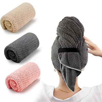 Большое однотонное влагопоглощающее полотенце для сушки волос из микрофибры, полотенце для волос с эластичным ремешком, мягкое быстросохнущее полотенце