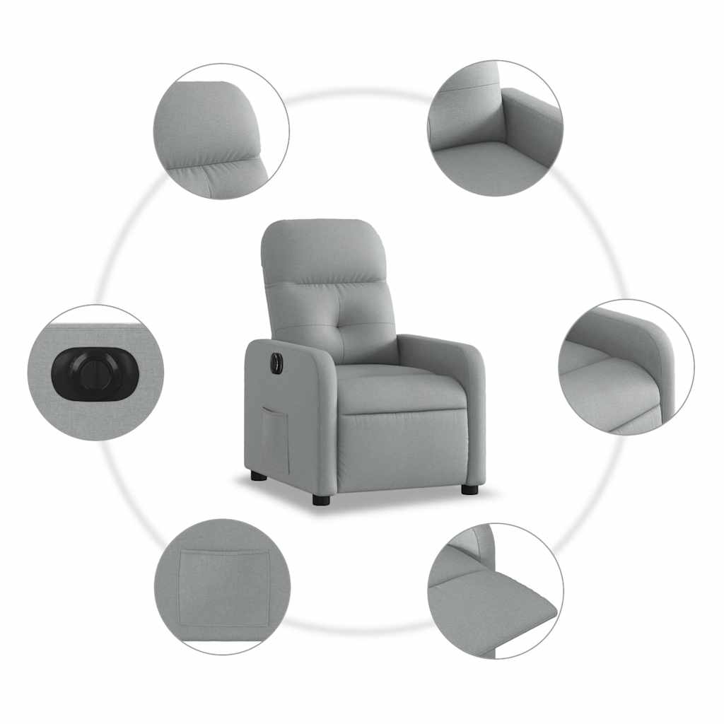 Vidaxl Elektryczny Fotel Rozkładany, Jasnoszary, Obity Tkaniną