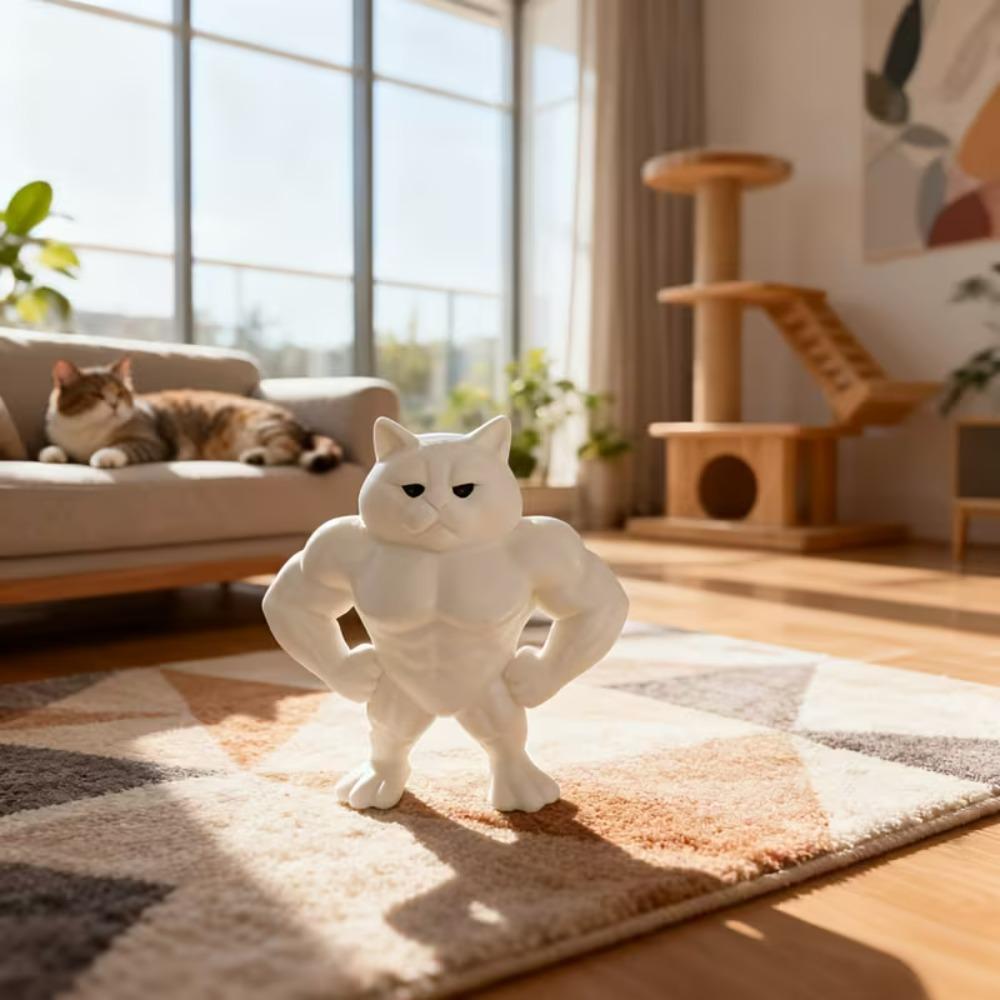Забавные 3D-печатные статуэтки Мускулистого Кота - Милые и Игривые Украшения Мускулистого Кота для Любителей Кошек и Фитнес-Энтузиастов