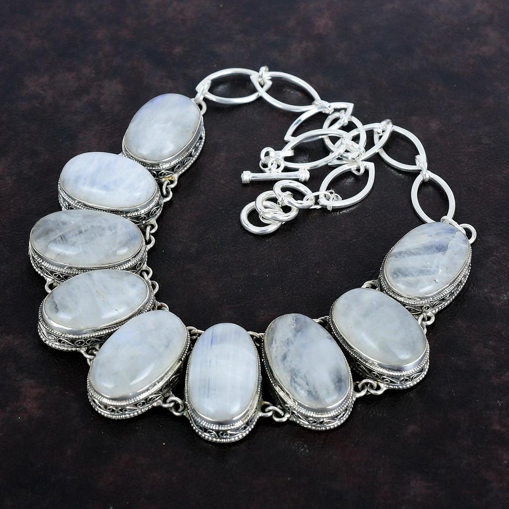 Rainbow Moonstone Necklace 925 Sterling Silver Necklace Vintage Gemstone Necklace Adjustable Chain Necklace Handmade Silver Jewelry For Gift