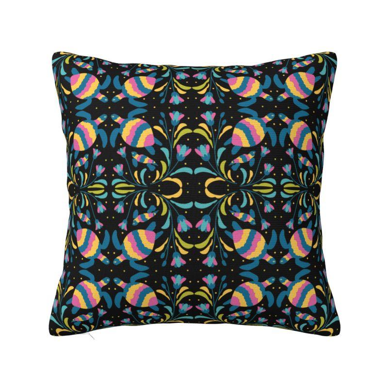 Mexican Otomi Floral Composition Art Modern Throw Pillow Cover Living Room Decoration Folk Flowers Pattern Chair Cushion
