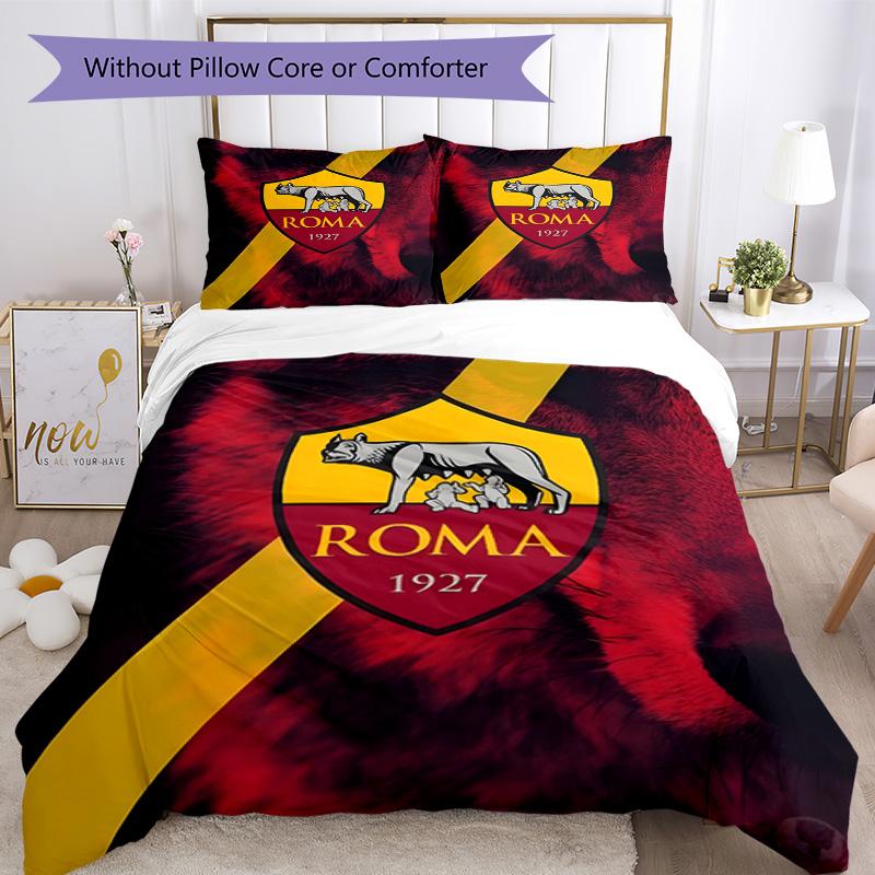 AS Roma1 Football club Printed Pattern Duvet Cover Set – includes 1 duvet cover and 2 matching pillowcases Bedroom decor Christmas gifts