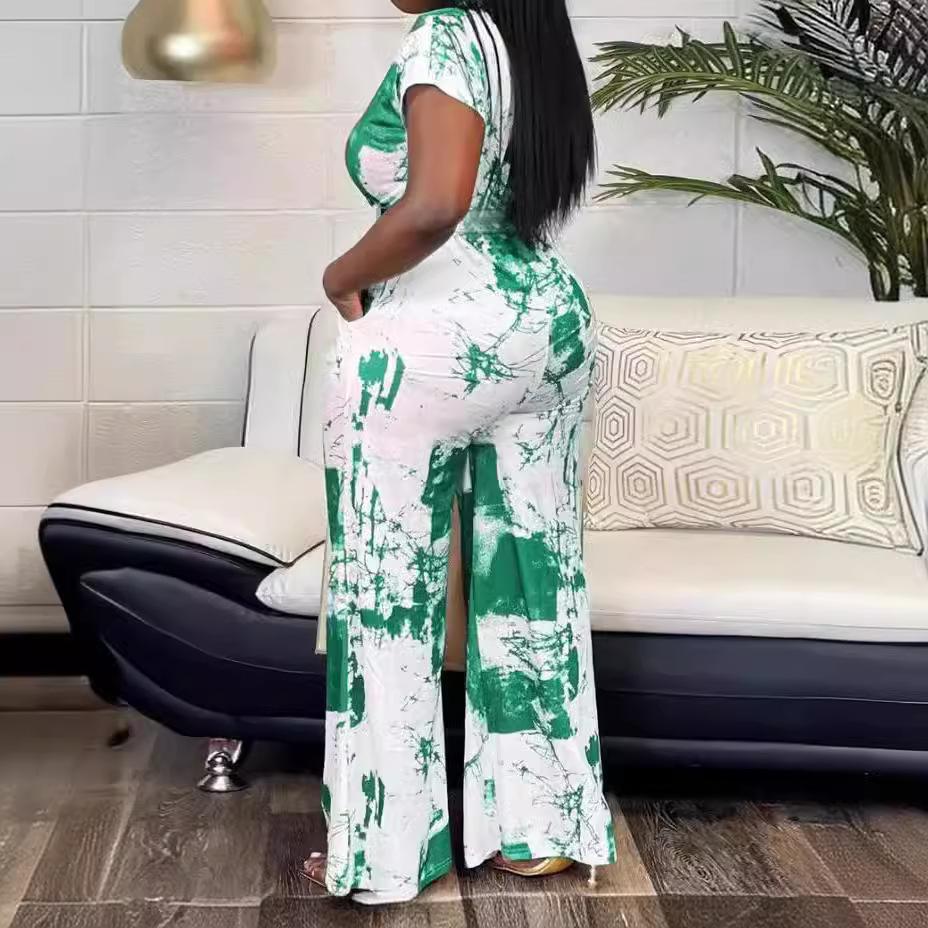 Летний женский комбинезон прямого кроя с принтом