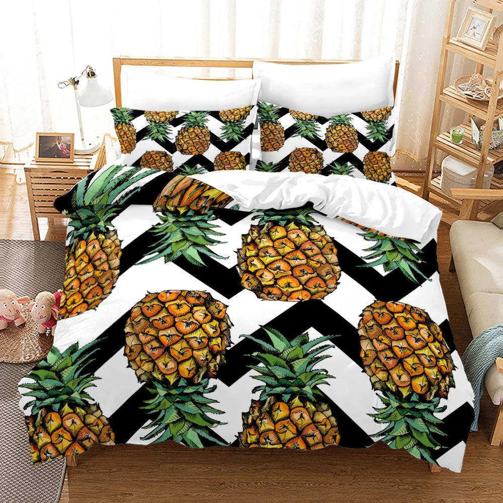 3D Painting Style Bedding Set King Queen Bed Down Duvet Cover Pillowcase 2/3pcs Pineapple Pattern Bed Cover Luxury Home Textile Gift