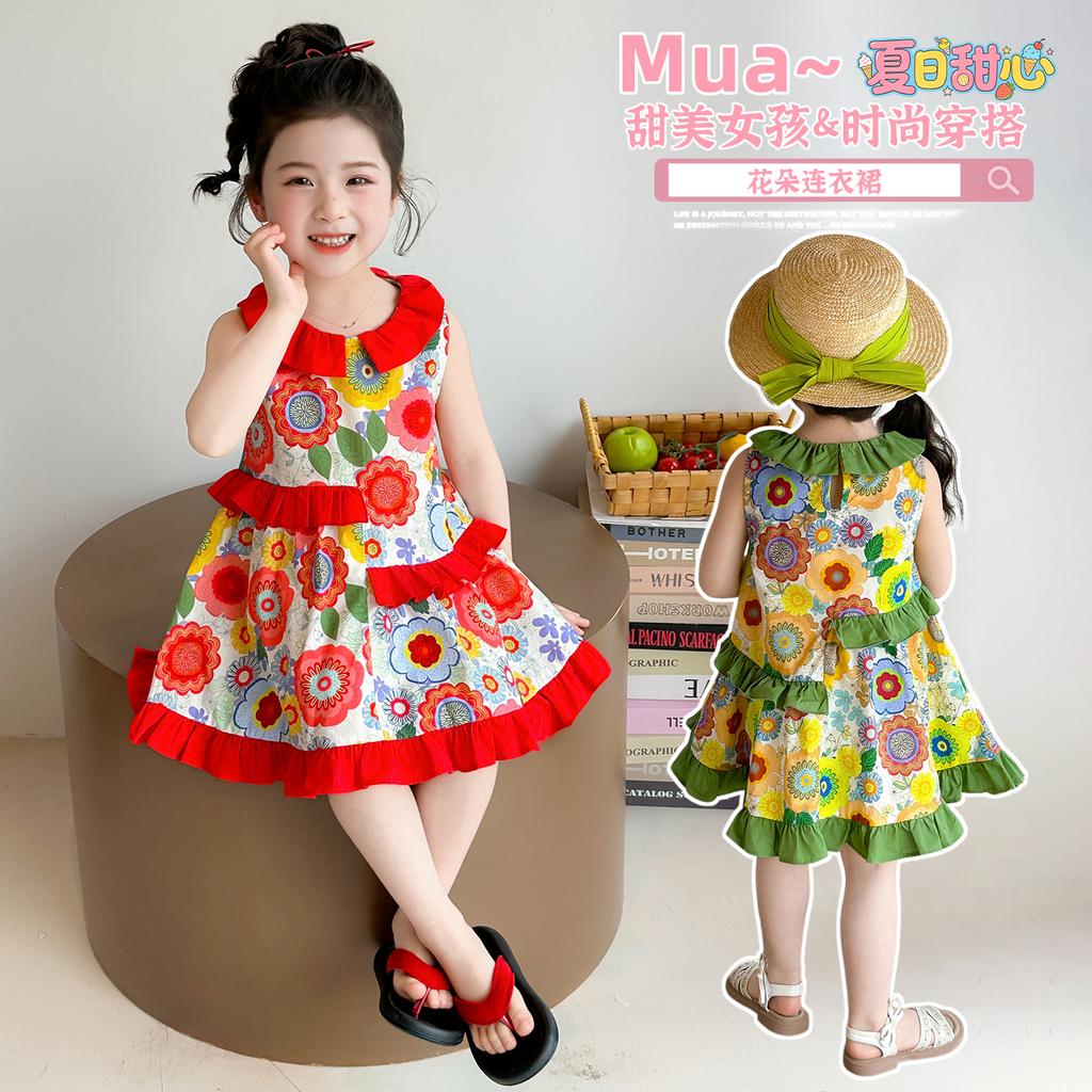 Girl's countryside style flower flower sleeveless dress, lace vest dress, thin and cool summer outfit, baby's sweet and stylish