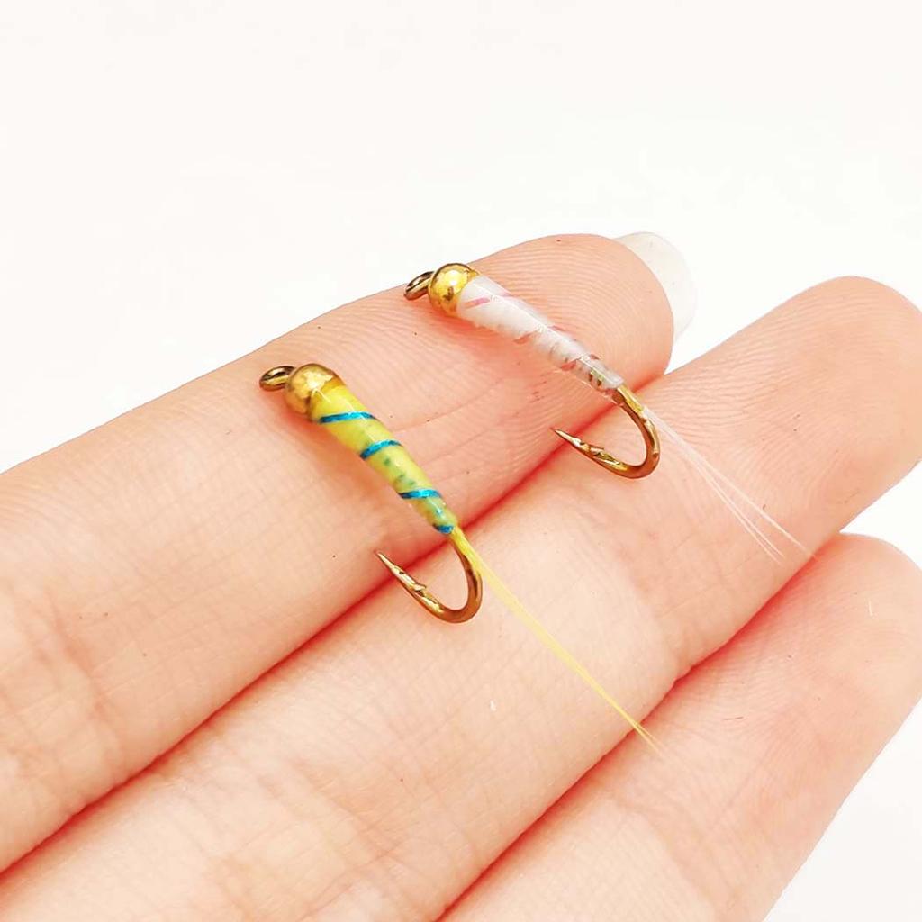 6/10 шт./набор - сухие мушки, наживка для ловли рыбы нахлыстом, нимфа Brasshead, белая и желтая наживка для ловли щуки, форели, лосося, окуня, нахлыстовые мушки - размеры № 10