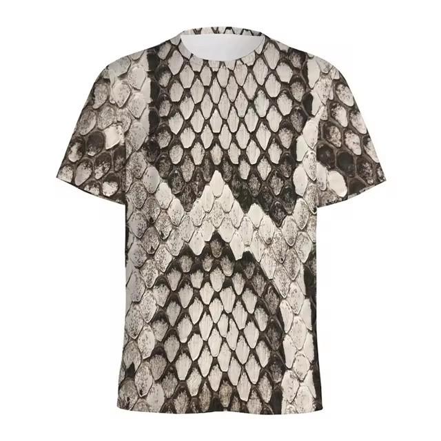 Fashion Snake Skin Pattern 3D Digital Printing T-shirt Men's Animal Skin Pattern Round Neck T-shirts Street Short Sleeved