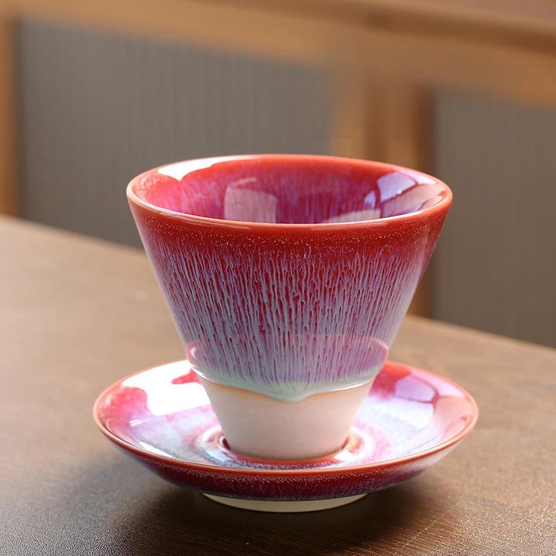 Японская креативная коническая плавная глазурованная грубая керамическая ретро-чашка для кофе Керамическая чашка для латте Цветочная чашка Тарелка Домашний кухонный чайный сервиз