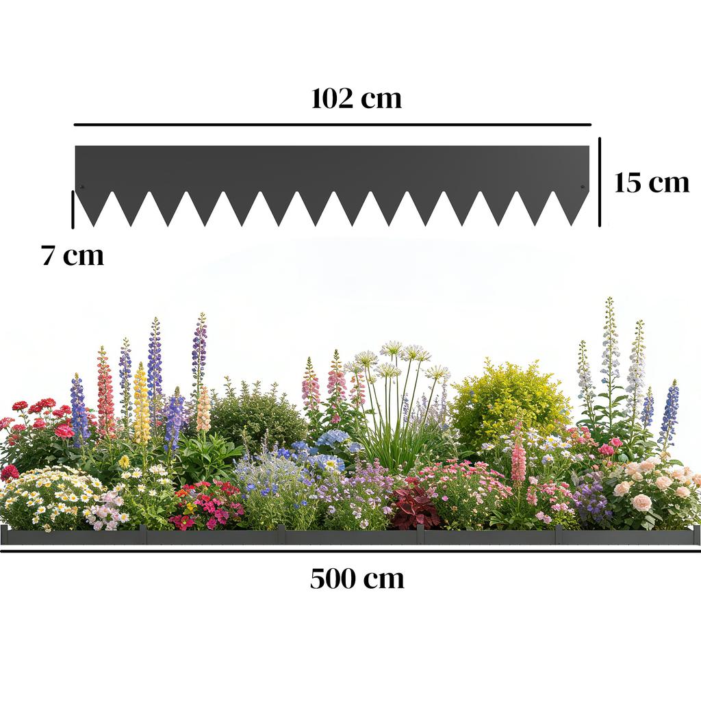 5pcs Garden Fence, Metal Picket Fence Panels, 102x15cm, Black