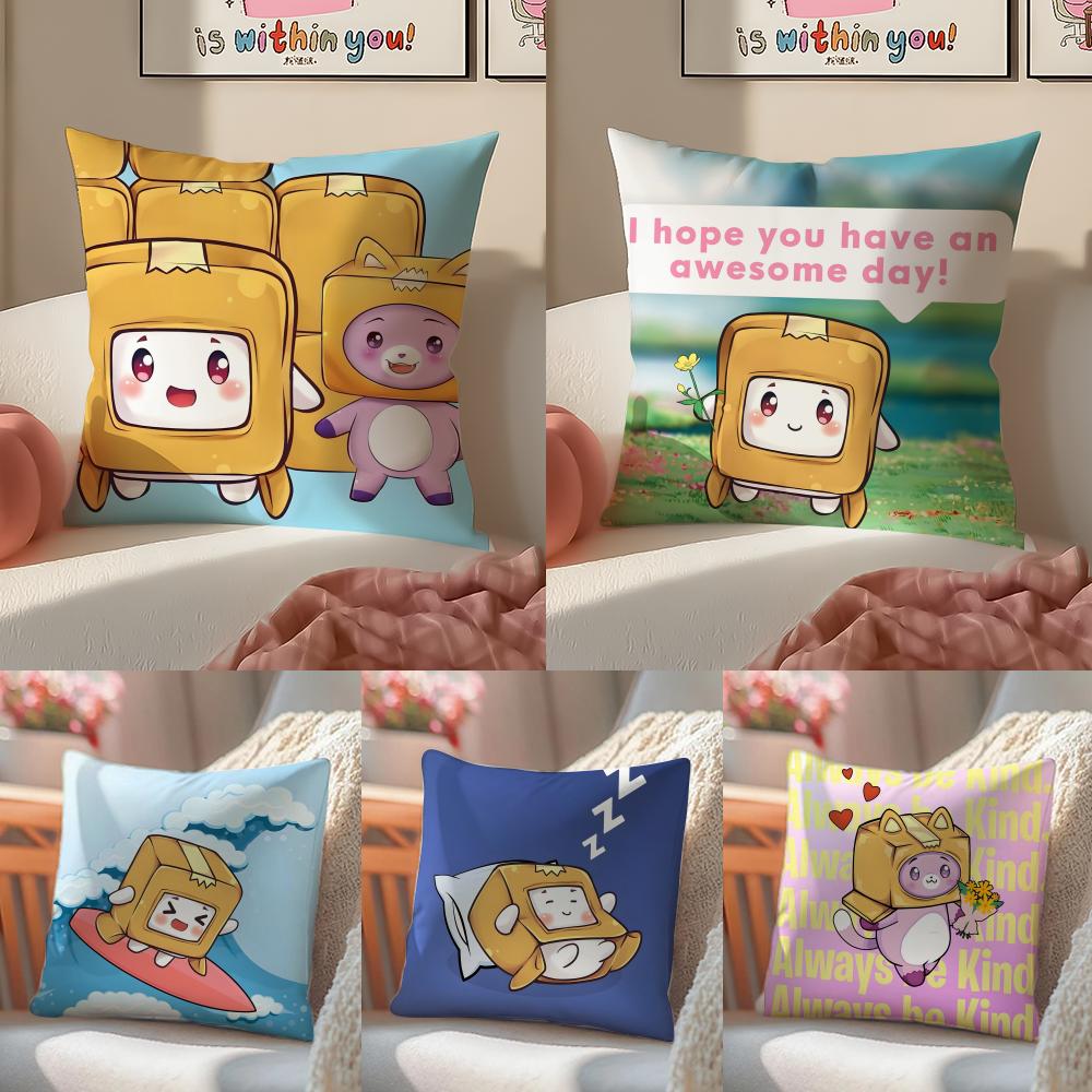 Cartoon LLankyboxesES Cushion Cover Pillowcase Short Plush Invisible zipper Room Sofa Cushion Cover