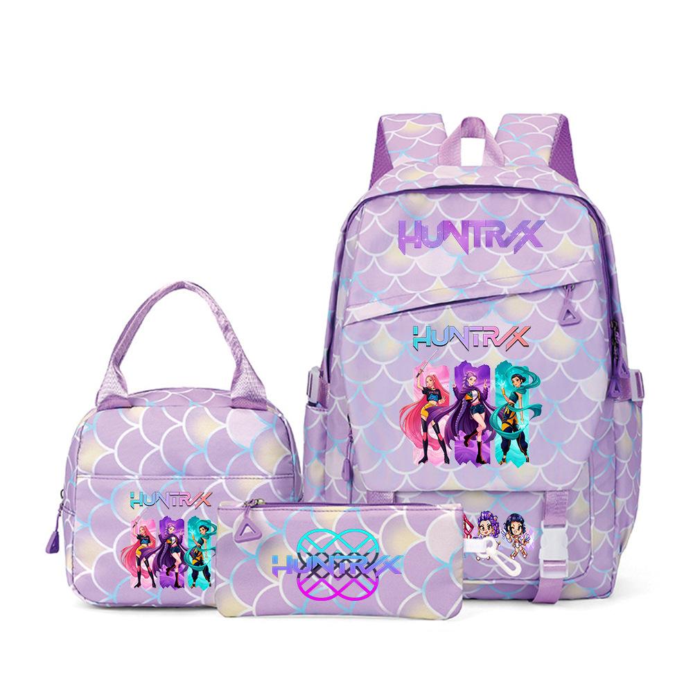 K-Pop Demon Hunter Girl Group Backpack Demon Boy Group Cartoon Anime Lunch Bag Pencil Case Three-Piece Set
