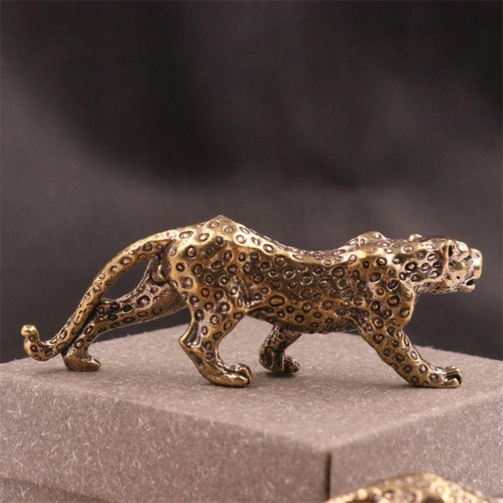 Lucky Animal Cheetah Small Statue Brass Brass Leopard Miniatures Leopard Figurines  Tea Pet