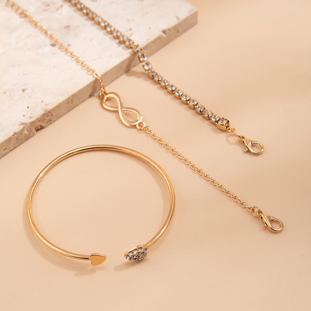 Винтажный браслет-цепочка в форме сердца с полным бриллиантом в виде восьмерки, простой геометрический браслет с микроинкрустацией стразами, универсальный браслет для женщин