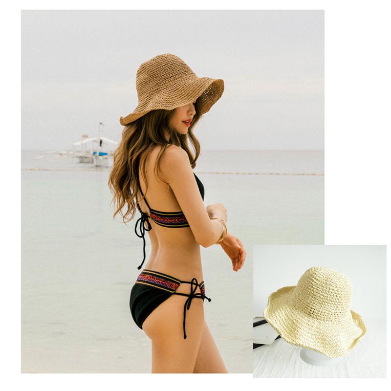 Ladies Foldable Fashion Sun Hat Holiday Beach Sun Hat Floppy Straw Brimmed Cap