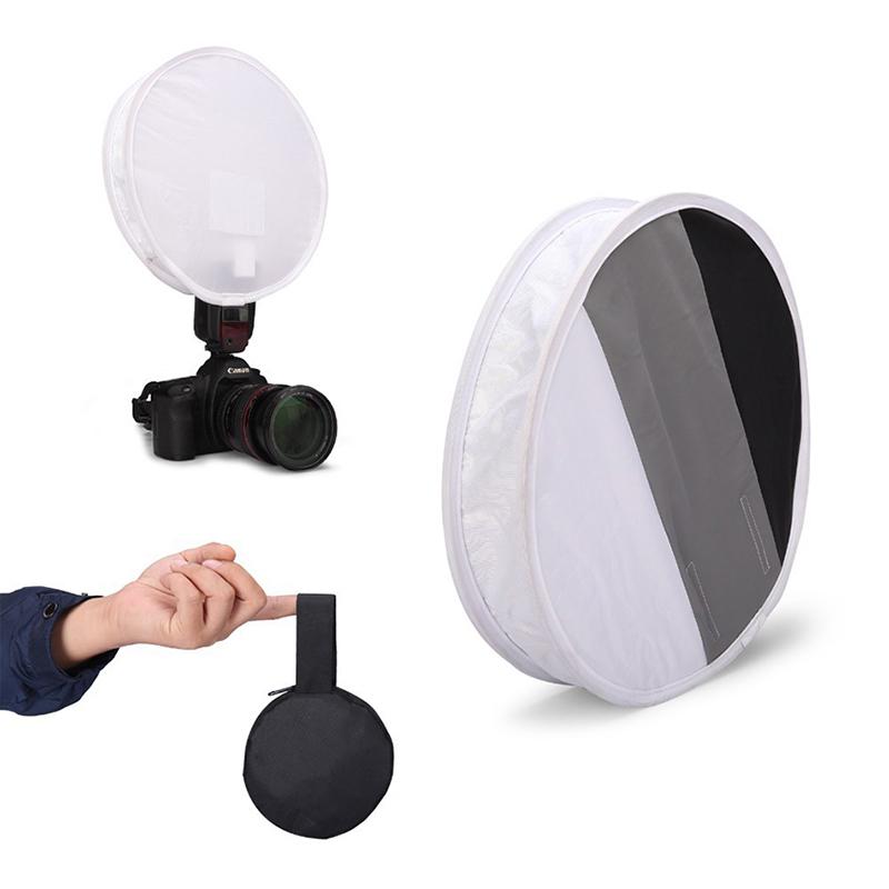 30cm 2 In 1 Portable Round On-camera Flash Diffuser Softbox Gray Card White Balance Speedlite Light Modifier