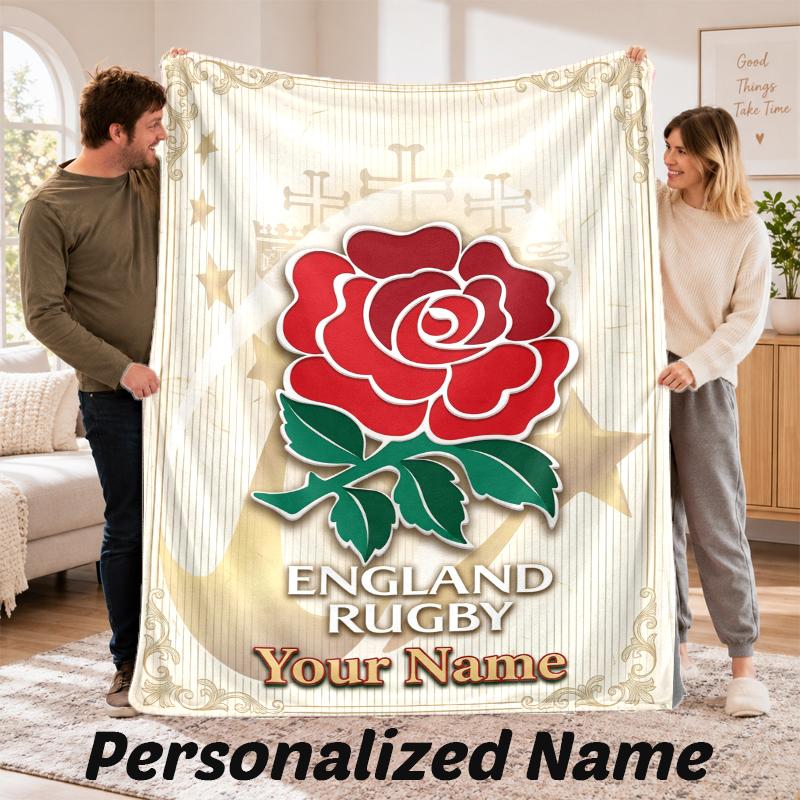 England Rugby Personalized Flannel Blanket Custom Name Text Soft Throw Blanket Home Decor