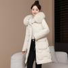 Стеганая одежда, стеганая одежда, женское зимнее пальто, новое длинное приталенное, большой меховой воротник, стеганая куртка утолщенная.