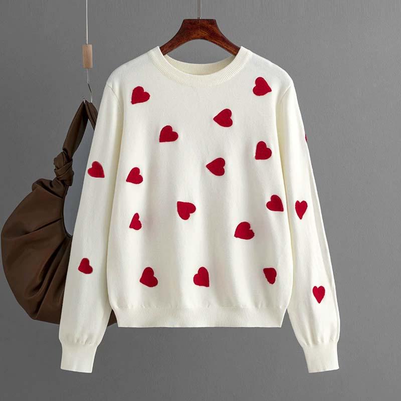 2023 Autumn Winter Heart Pattern Pullover: Plus Size Women's Knitwear, European & American Style, Loose Sweater