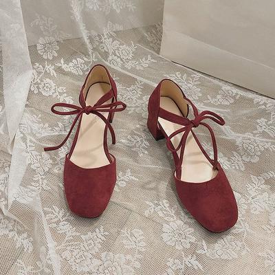 Модные французские ретро туфли на толстом каблуке на высоком каблуке женские летние босоножки Baotou Strappy Sandalias De Mujer красные туфли с неглубоким носком для женщин