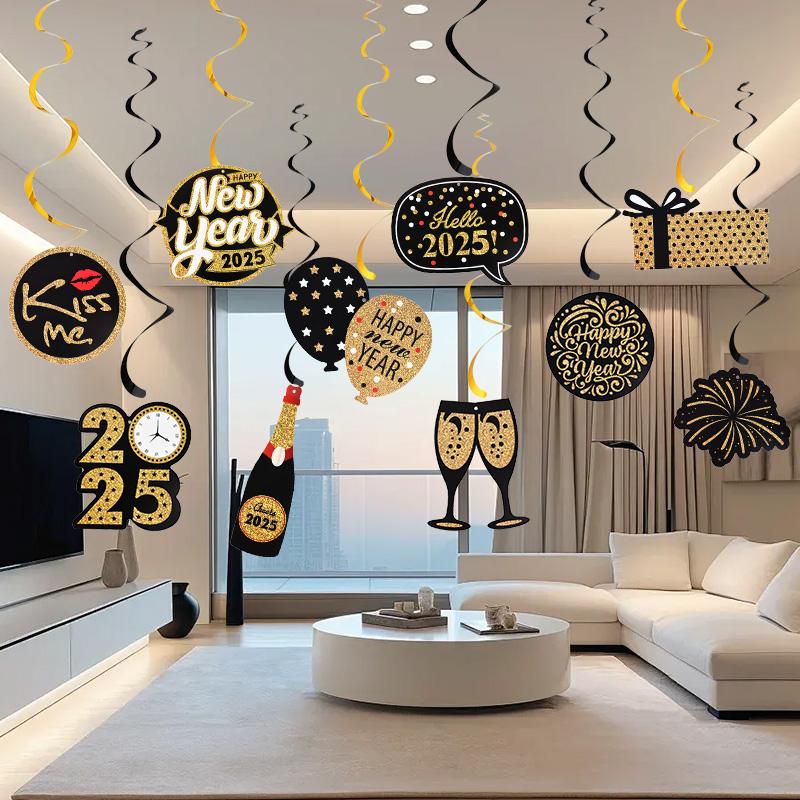 10 шт./компл. С Новым годом спиральная подвесная гирлянда-баннер Hello 2025 Новый год украшения для вечеринки реквизит для фотобудки подарок
