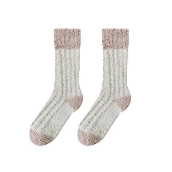 1 Pair Women Coral Velvet Socks Autumn Winter Fuzzy Thick Warm Fleece Mid-calf Socks Soft Fluffy Home Sleeping Slipper Socks