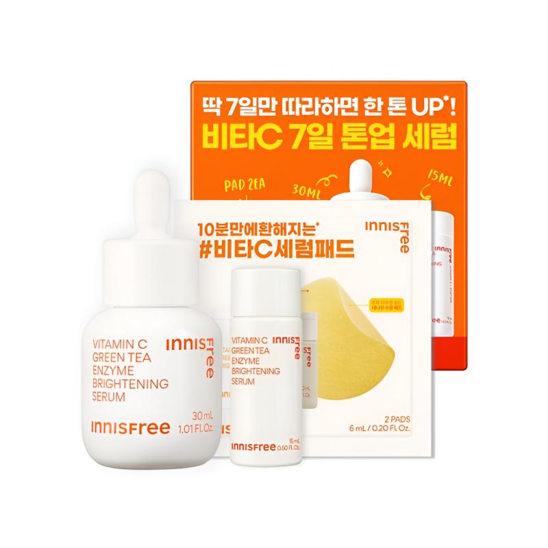 Innisfree Vita C Green Tea Enzyme Dark Spot Toning Serum Special Set 30ml + 15ml + 2 Pads