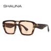 SHAUNA Солнцезащитные очки в стиле ретро с двойными перемычками, квадратные, женские, брендовые, дизайнерские, прозрачные, желтые, синие, UV400, модные, мужские, трендовые солнцезащитные очки