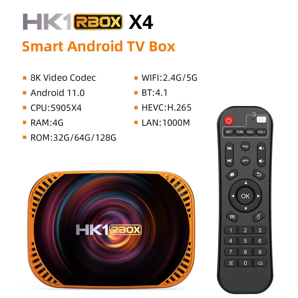 HK1 RBOX X4 Amlogic S905X4 Smart TV Box Android 11 4 ГБ 128G 32 ГБ 64 ГБ 2,4G и 5,0G Wi-Fi BT4.1 Медиаплеер TVBOX 8K 1000M телеприставка