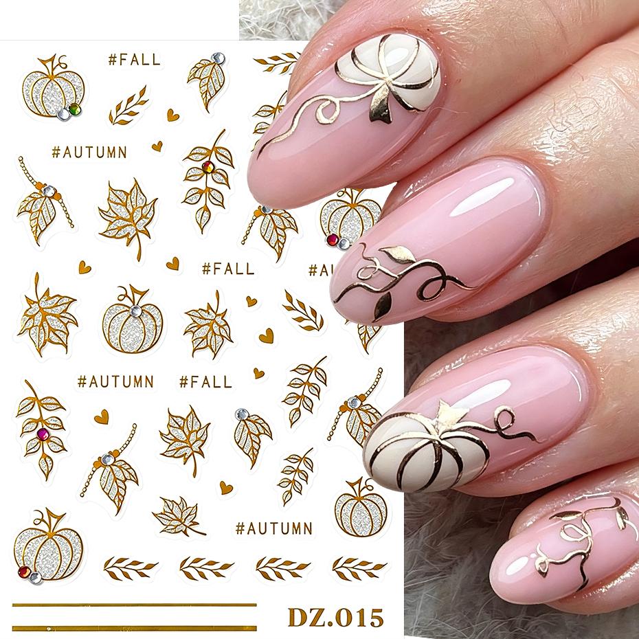 Xiaomi 2pcs Golden Pumpkin Maple Leaf Nail Stickers Shiny Nail Art Decals Autumn Fall Mini Heart Leaves Manicure Decoration Accessories