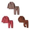 Детский пижамный комплект в клетку для мальчиков, рубашка с лацканами и пуговицами, топ и брюки с эластичной резинкой на талии, 2 шт.