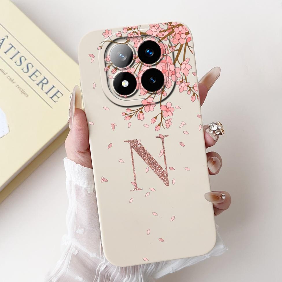 Чехол для Redmi Note 14 Pro Plus 5G, модный, буквы от A до Z, роскошные цветы, ударопрочный силиконовый чехол для Redmi Note 14 Pro+ 5G, Funda