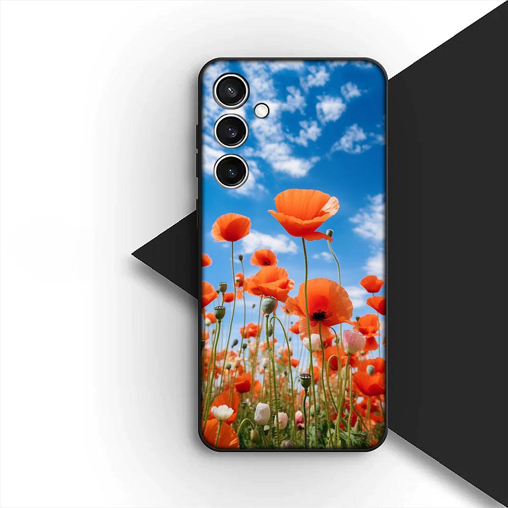 Чехол для телефона для Samsung Galaxy S25 S24 S23 FE Ultra Plus S7 Edge S25+ S23+ A56 5G Funda Корпус Мягкий чехол Цветок мака Цветение Роза