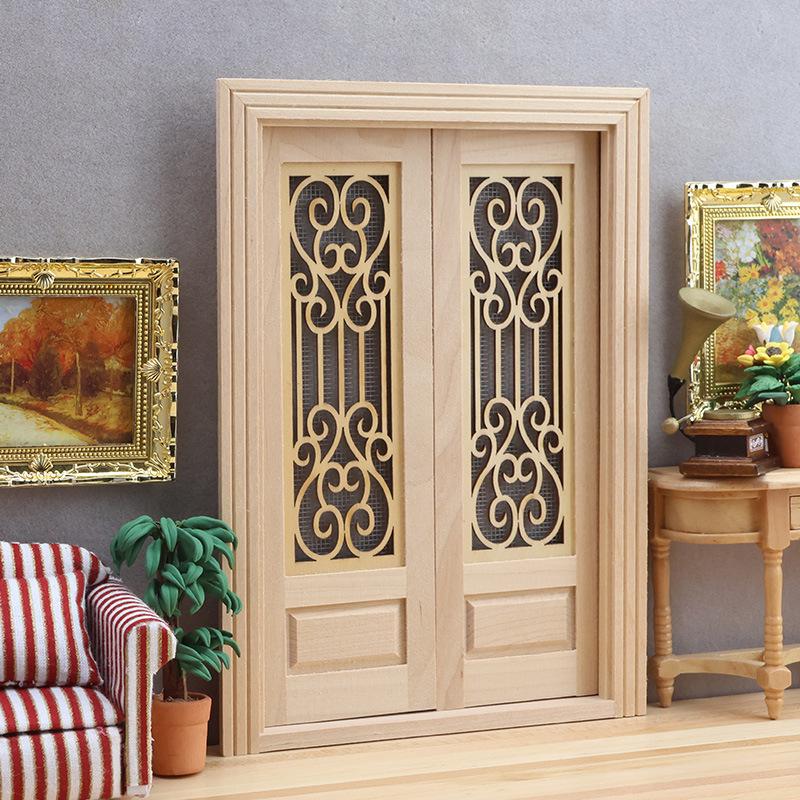 1:12 Dollhouse Double-Opening Carved Wooden Door - Unfinished, Paintable Accessory