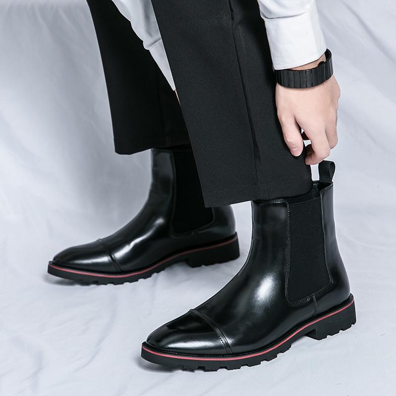 High Quality Men Boots Slip-On Low Heel Black Color High Top Botas Mujer Casual Ankle Motorcycle Shoes Leather Chelsea Boots