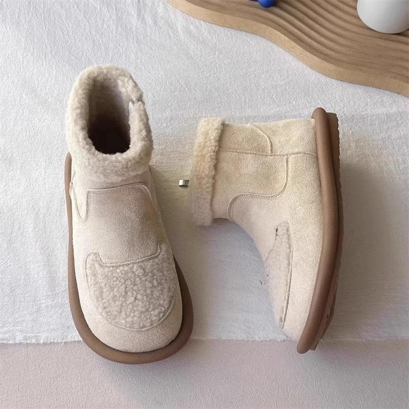 Зимние женские теплые ботинки из плюшевой замши и хлопка, новые короткие ботинки с мягкой подошвой в литературном стиле Zapatos Para Mujeres