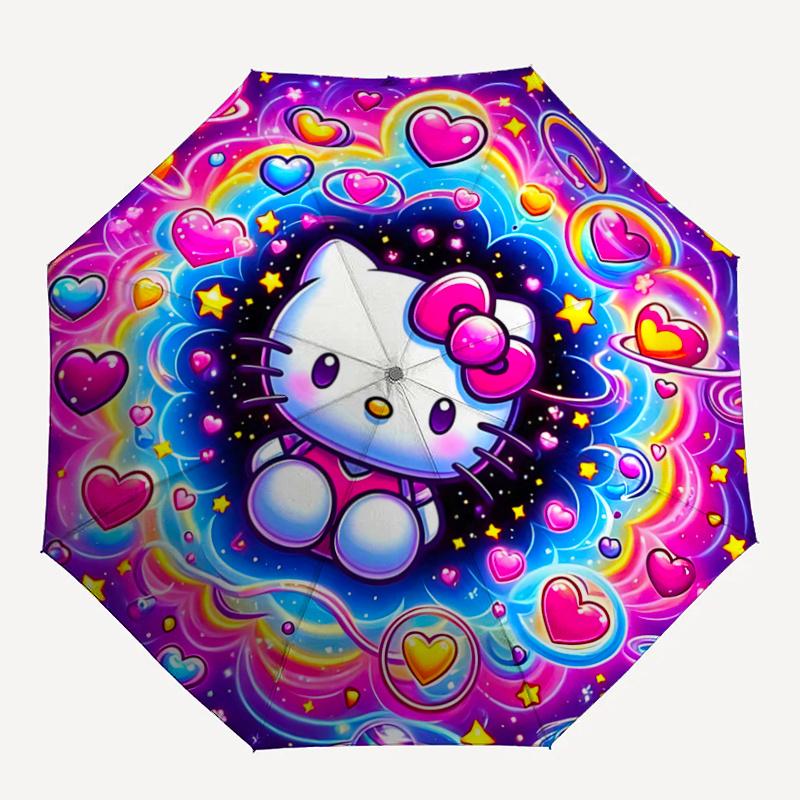1pc Hello Kitty Cosmic Hearts Auto Open Close Umbrella - Portable Folding Design, 8-Rib Iron Frame Outdoor Umbrella, Festival Gift for Fans, Travelers