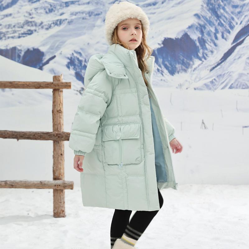 Детская одежда. Куртка-пуховик средней длины для девочек. Новый стиль. Зимняя одежда. Детское толстое утепленное пальто.