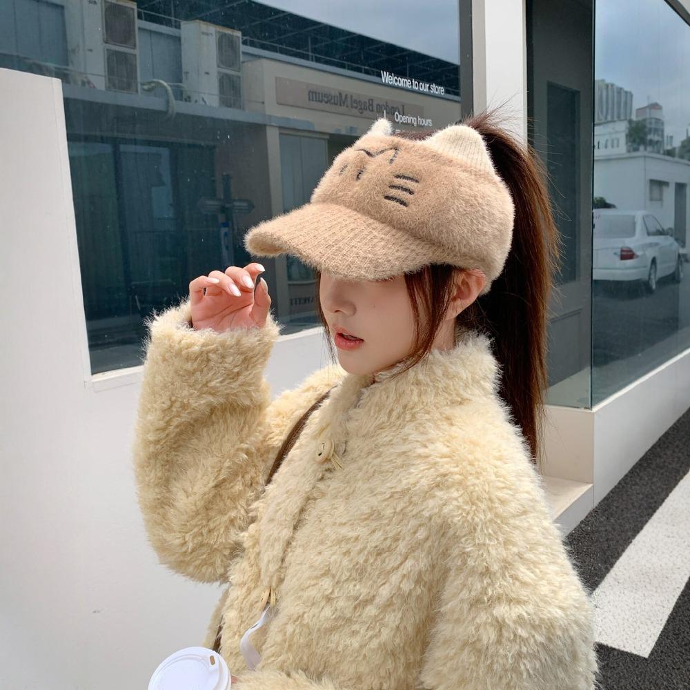 Soft Knit Cat Ear Hat Thick Plush Hat Sweet Knitted Cap Winter Trip
